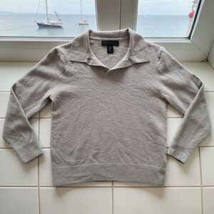 100% Extra Fine Merino Wool Christian Lacroix Light Beige Polo V-Neck Sweater